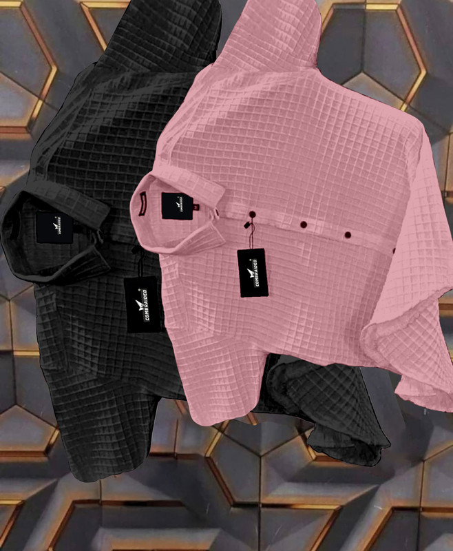 COMBRAIDED Men Self Design Casual Black, Pink Shirt(Pack of 2)