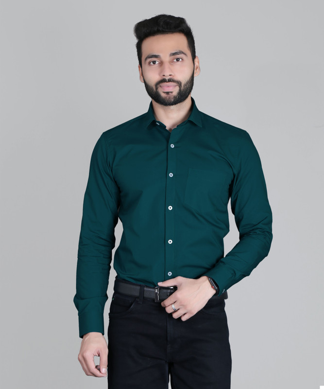 5TH ANFOLD Men Solid Formal Green Shirt