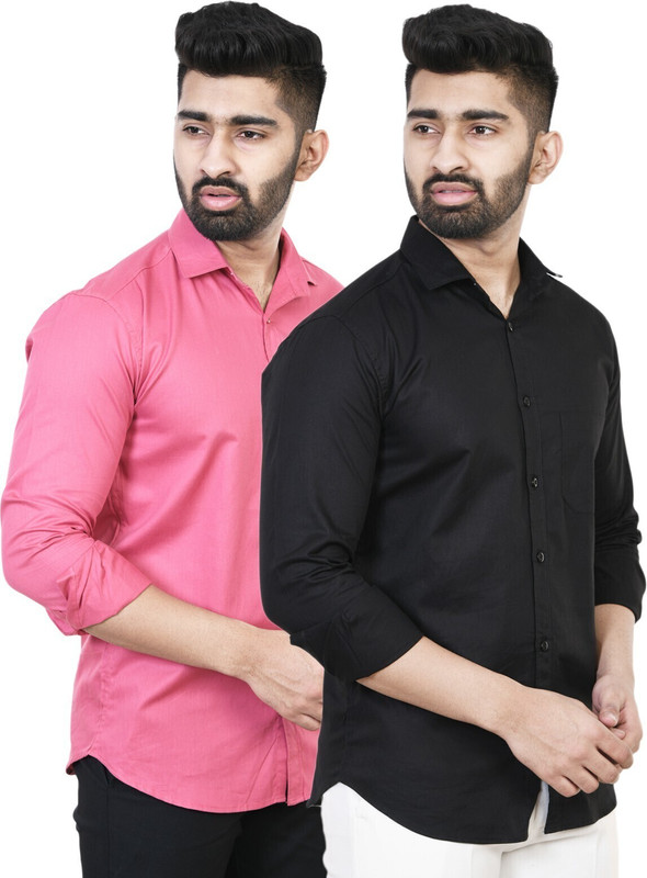 Feel high Men Solid Casual Pink, Black Shirt(Pack of 2)