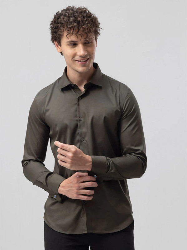 Snitch Men Solid Casual Grey Shirt