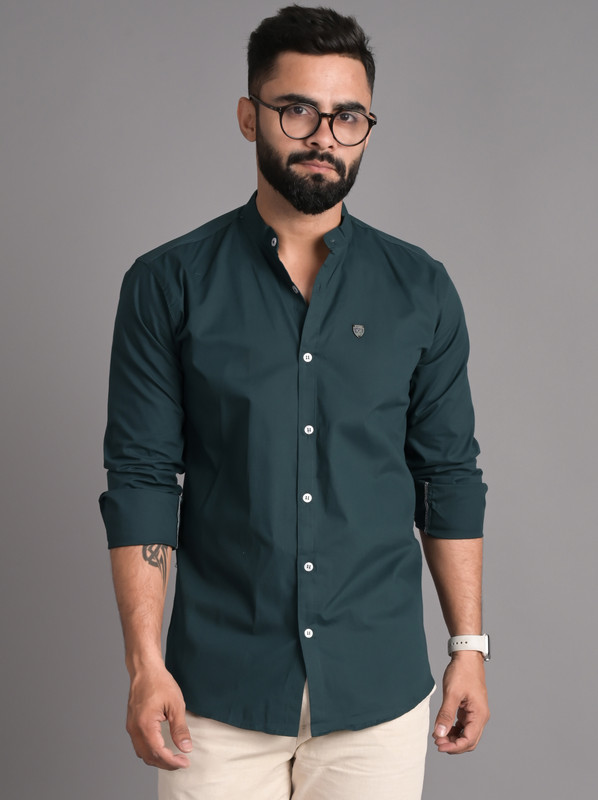 FUBAR Men Solid Casual Dark Green Shirt