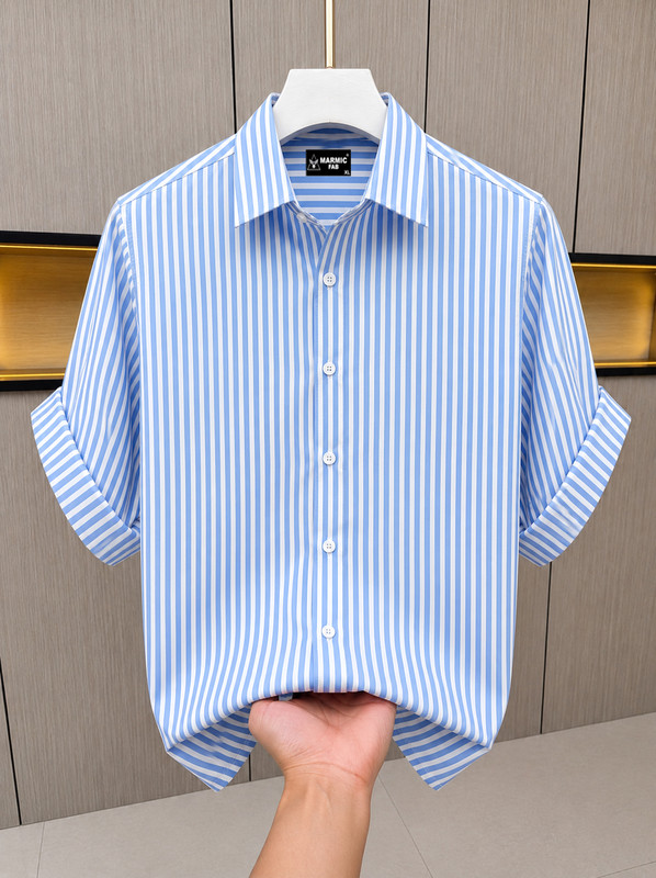 Marmic Fab Men Striped Casual White, Light Blue Shirt