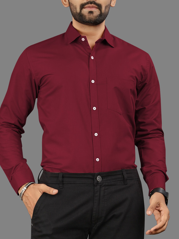 MILDIN Men Solid Formal Maroon Shirt