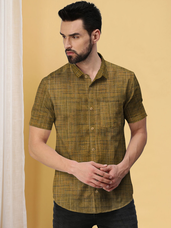 YMS Textiles Men Solid Formal Yellow Shirt