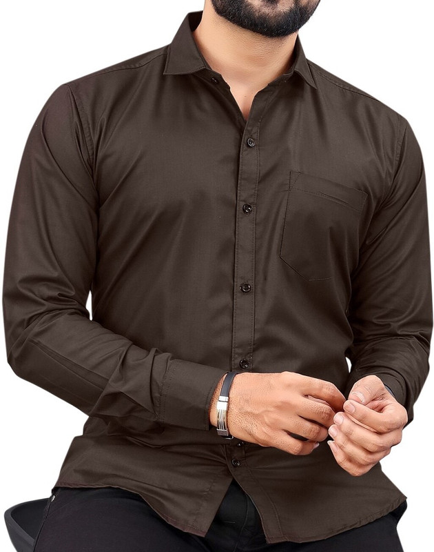 NIVICK Men Solid Formal Brown Shirt