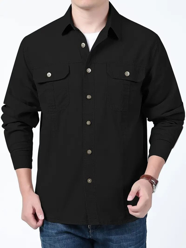 sti Men Solid Casual Black Shirt