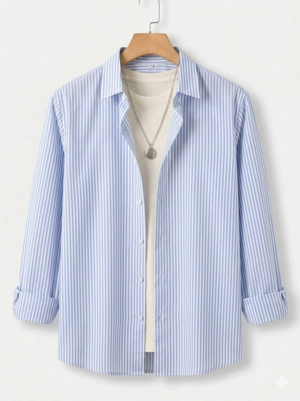 METRONAUT Men Striped Casual Light Blue Shirt