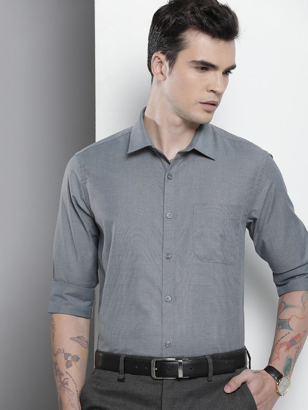 The Indian Garage Co. Men Solid Formal Grey Shirt - 69% off at DetectaDeal