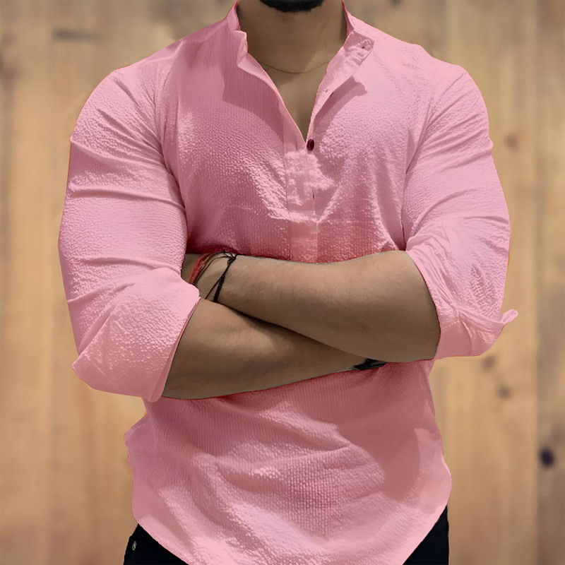 COMBRAIDED Men Solid Straight Kurta(Pink)