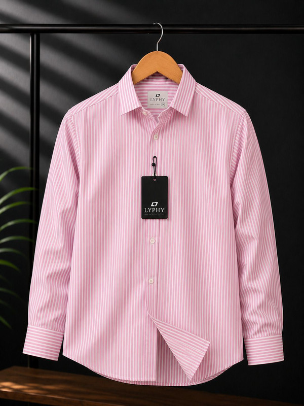 Lyphy Men Striped Casual Pink Shirt