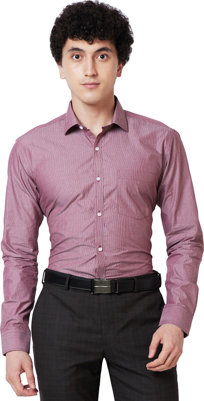 PARK AVENUE Men Striped Formal Maroon Shirt