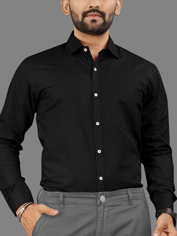 MILDIN Men Solid Formal Black Shirt