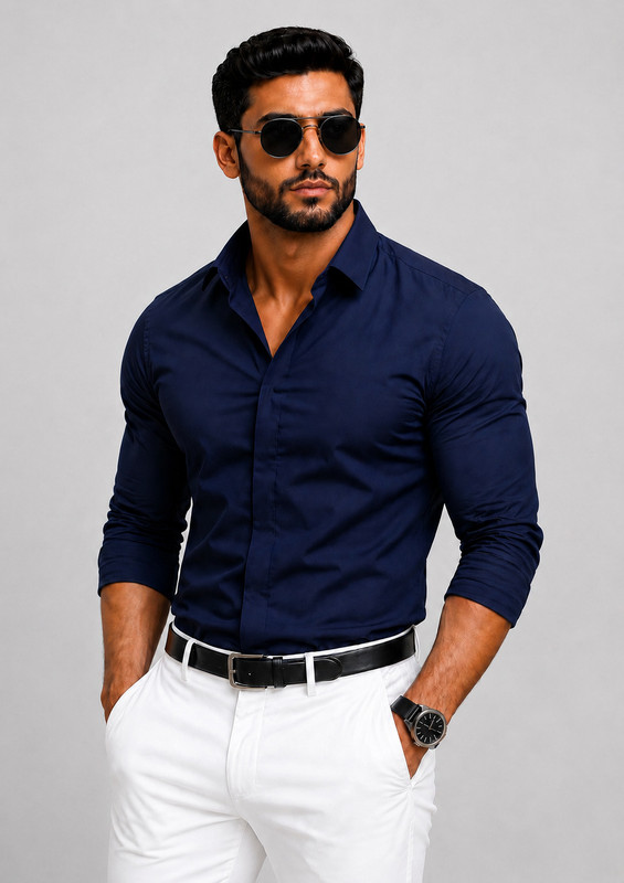 RADHI FASHION Men Solid Formal Dark Blue Shirt