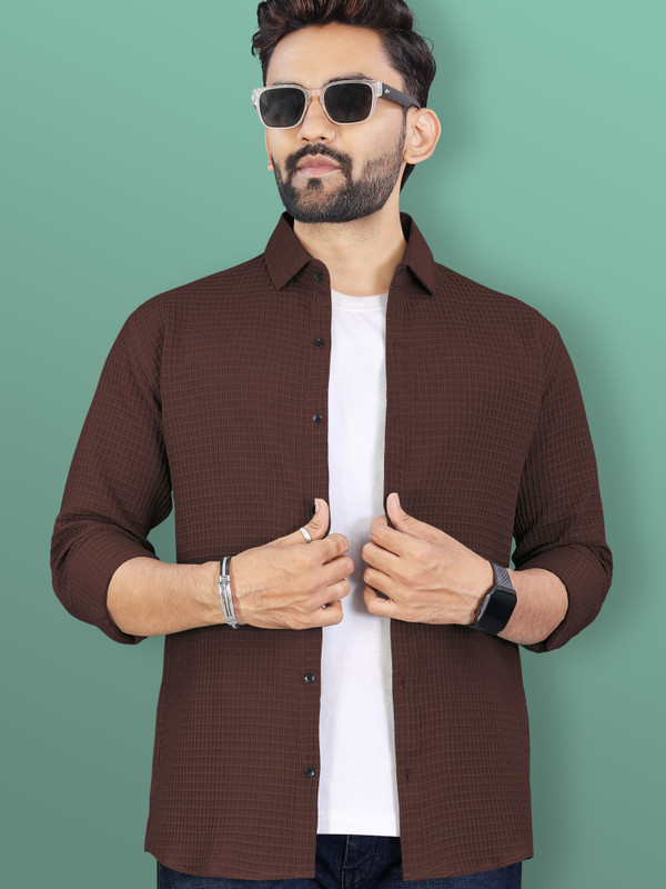 VeBNoR Men Self Design Casual Brown Shirt