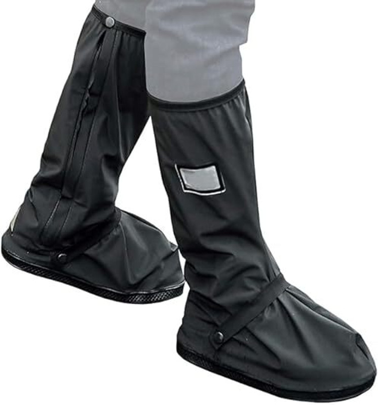 TCKW Waterproof Shoe Cover Protector for Men and Women - Reusable Anti-Slip Nylon Black Flat Shoe Cover, Boots Shoe Cover(6 Size Pack of 2)
