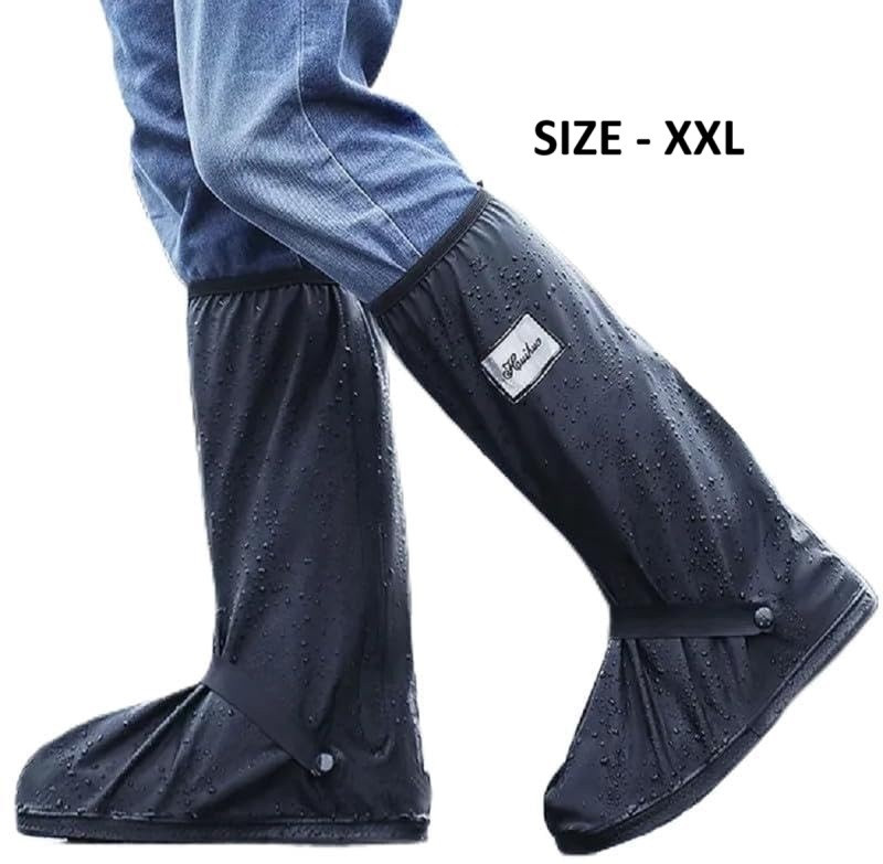 SPEED-O'MOTIVE Waterproof Boot Covers Rain Shoe Covers Reusable & Foldable Bike Shoes Cover,XXL Silicone Black Boots Shoe Cover, Flat Shoe Cover, High Ankle Shoe Cover(XXL Pack of 2)