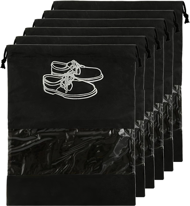 SAASO SHOE COVER TRAVEL BAG SHOE POUCH FOR TRAVELLING POUCH (BLACK) Polyester, Plastic BLACK Boots Shoe Cover(43 * 30 Cm Pack of 6)