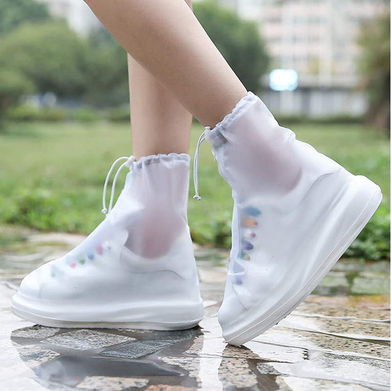 house of common Non-Slip Overshoes Covers Women Men Kids Outdoor Foldable Reusable PVC Rubber Polyresin White Boots Shoe Cover, Toes Shoe Cover(X-Large(XL) Pack of 1)