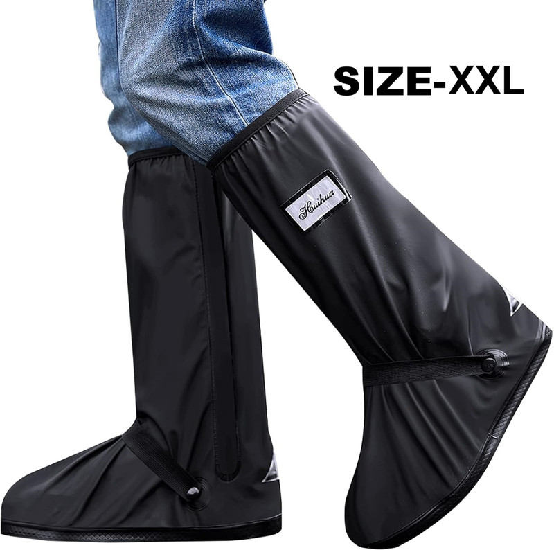 Hybrid Motors Waterproof Rain Shoe Cover Non-slip High-tube Water Shoes Silicone Rain Boots Silicone BLACK Boots Shoe Cover, Flat Shoe Cover, High Ankle Shoe Cover(free Size Pack of 2)