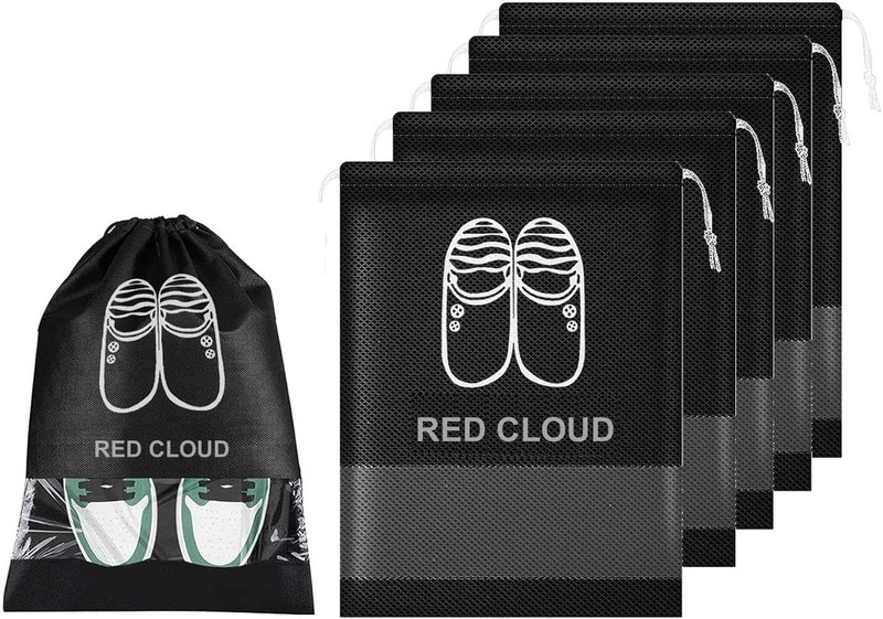 VAIDRAJ Shoe Cover/String Bag Organizer|Shoe Print S_C_P_BL_06 Polyester, Plastic BLACK Boots Shoe Cover, Flat Shoe Cover, High Ankle Shoe Cover, Toes Shoe Cover(43 x 30 Cm Pack of 6)