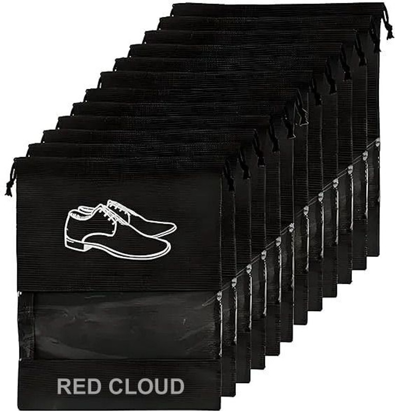 VAIDRAJ Shoe Bags for Travel, Drawstring Packing Bags, Dustproof Portable Storage Bag Polyester, Plastic BLACK Boots Shoe Cover, Flat Shoe Cover, High Ankle Shoe Cover, Toes Shoe Cover(43 x 30 Cm Pack of 12)