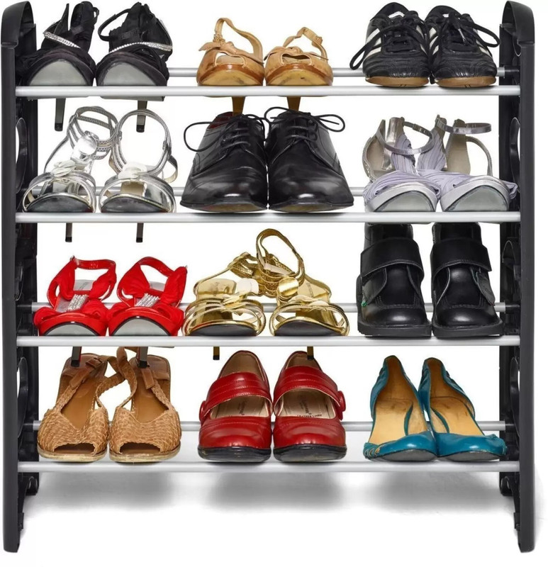 Quickmart Plastic Collepsable Strong and Unbreakable Shoe Rack Shelf Plastic, Metal Shoe Stand(Black, 4 Shelves, DIY(Do-It-Yourself))