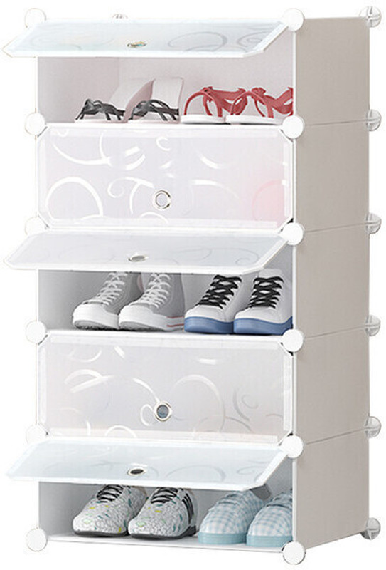 Palkolink 5 Door 5 Shelf Plastic Metal Plastic Collapsible Shoe Stand Plastic Collapsible Shoe Stand(Off White, 5 Shelves, DIY(Do-It-Yourself))