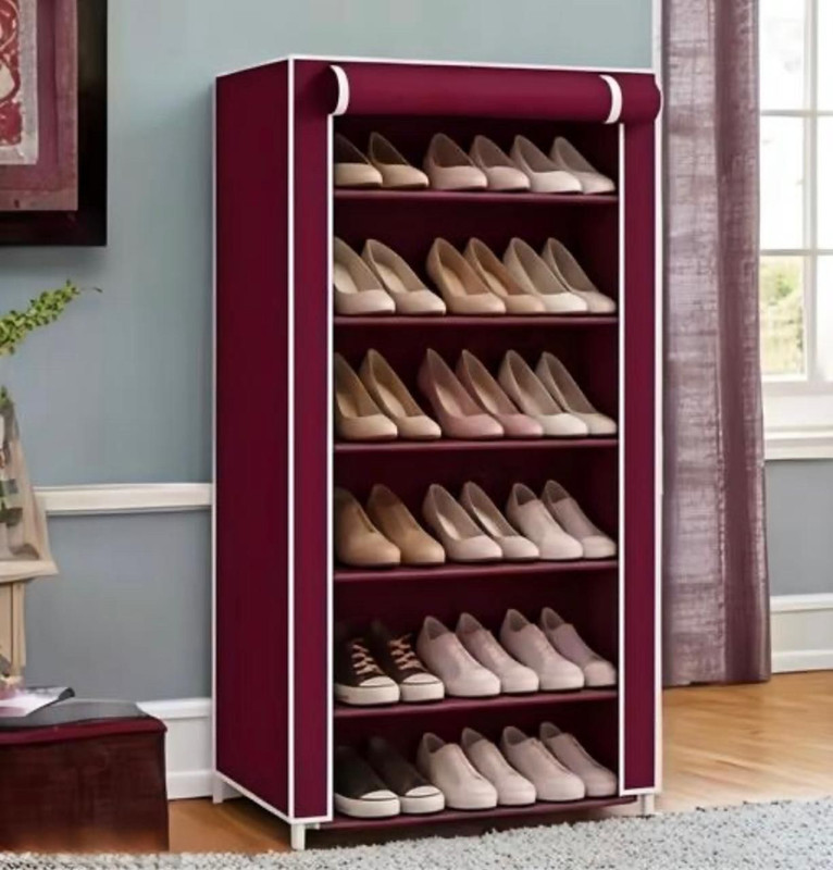 Shaym ji 18 Pair plastic Shoe Stand with matte look, stylish finish, side pocket Plastic Plastic Shoe Stand(MAROON, 6 Shelves, DIY(Do-It-Yourself))