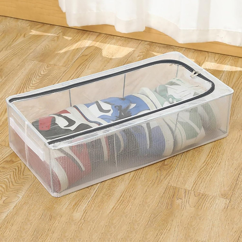 DARKFISH Multi-Compartment Shoe Organizer for Under Bed Cotton Laundry Bag(White)