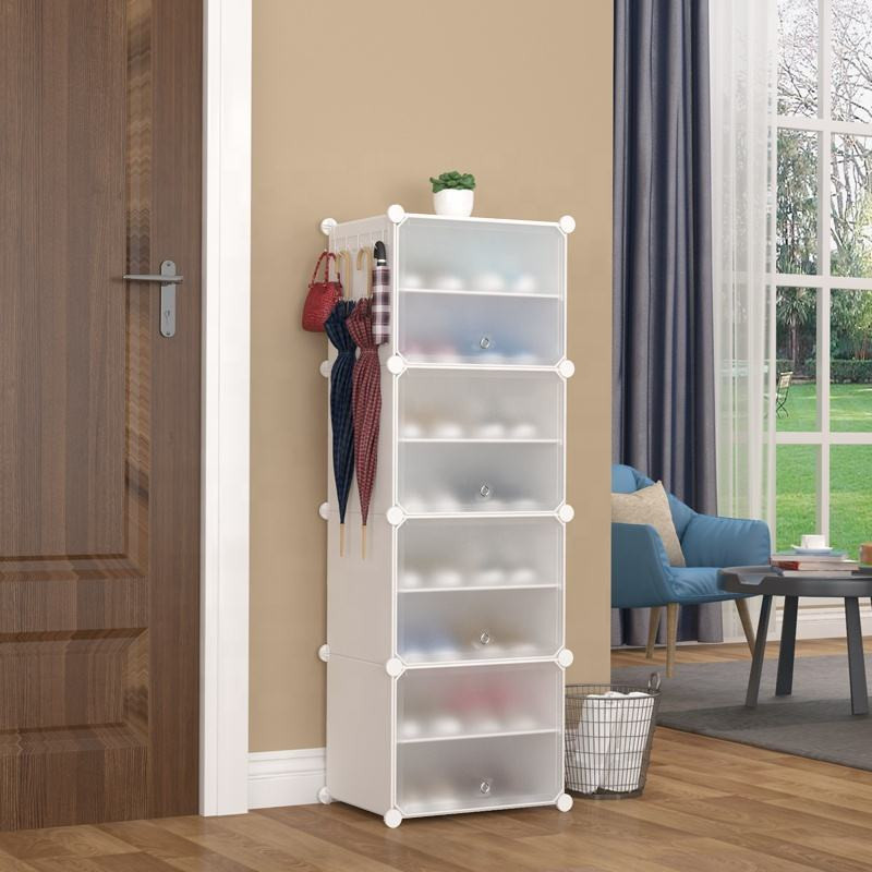 Palkolink 4 Door 8 Shelf Plastic Metal Plastic Collapsible Shoe Stand Plastic Collapsible Shoe Stand(Off White, 8 Shelves, DIY(Do-It-Yourself))