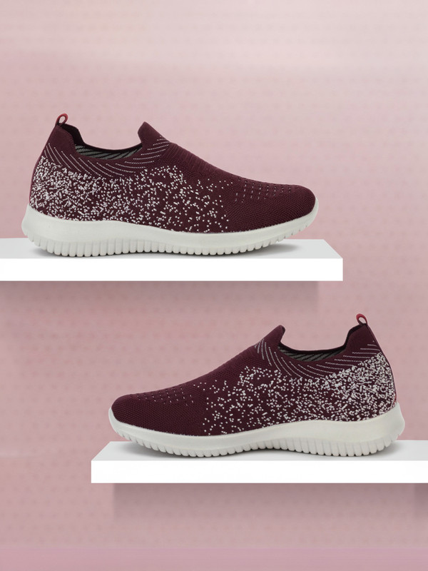 Aqualite Slip On Sneakers For Women(Burgundy, Grey , 7)