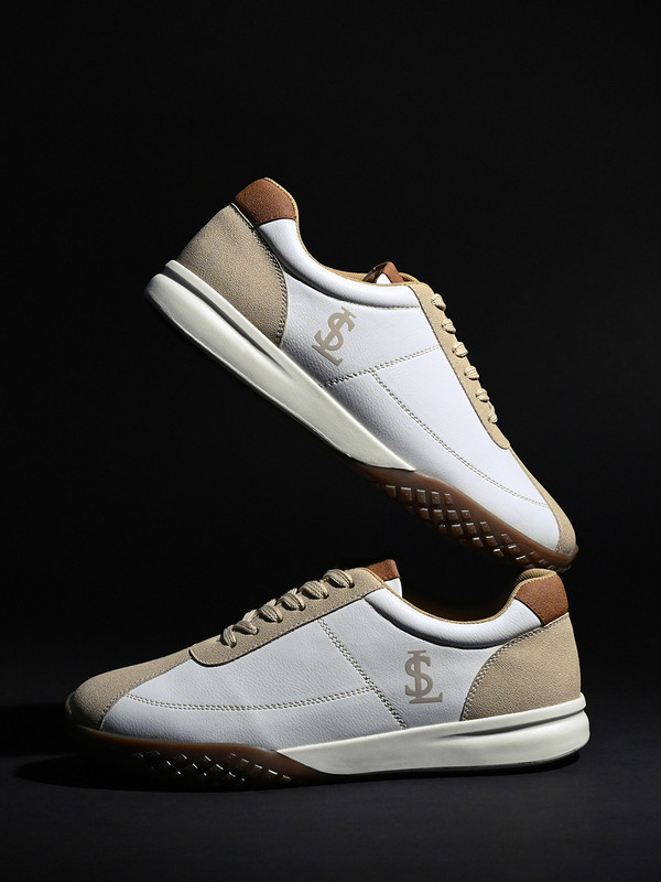 LOUIS STITCH Men's White and Beige Sneaker, Casual Lightweight Lace-Up Sneakers, UK-11 Sneakers For Men(White, Beige , 11)