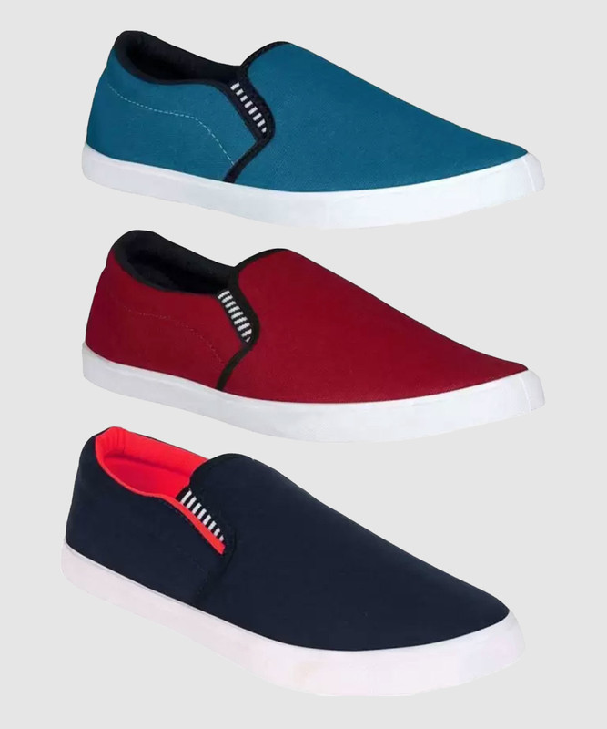 BRUTON Combo Pack Of 3 Casual Shoes Slip On Sneakers For Men(Navy, Maroon, Blue , 6)