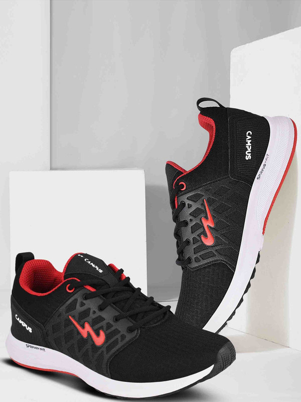 CAMPUS RODEO PRO Men's Sports Shoes | Cushioned Comfort | Breathable Mesh | Lace-Up Running Shoes For Men(Black , 8)