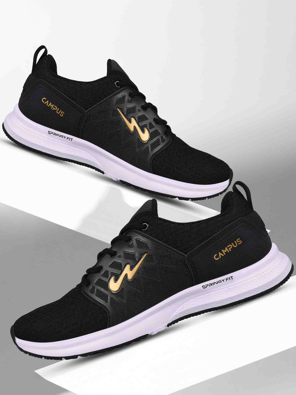 CAMPUS RODEO PRO Men's Sports Shoes | Cushioned Comfort | Breathable Mesh | Lace-Up Running Shoes For Men(Black , 9)