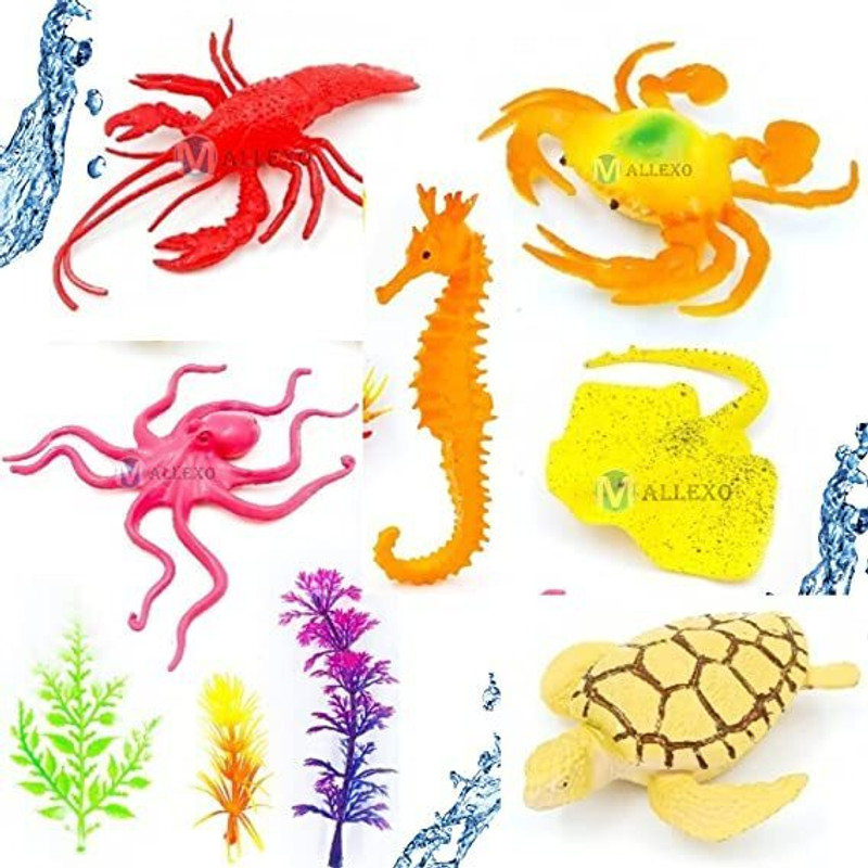 Mallexo Sea Animal Toys for Kids 9PC Multi-color Ocean Animal Creatures Undersea Animal(Multicolor)