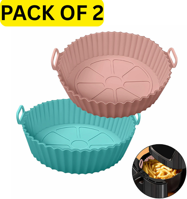 HAVANISH Air Fryer Liners I Round Silicone Basket Baking Tray I Pot with Ear Handles Airfryer Tray
