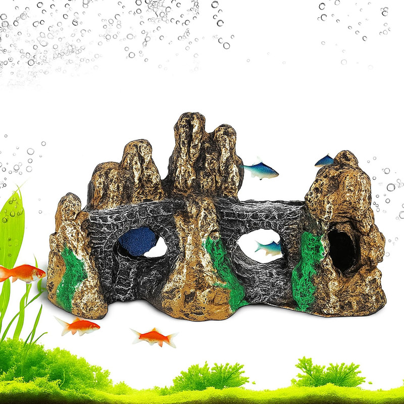 Jainsons Pet Products Aquarium Rock Cave Decor with Air Stone – Durable Fish Hiding Ornament 9 x 16 cm Plastic Plush Toy For Fish