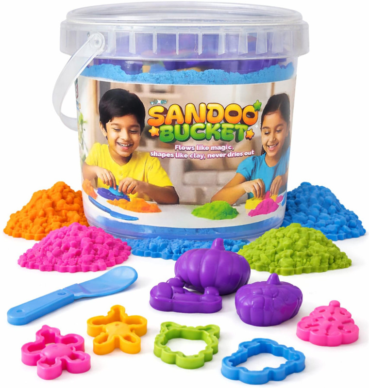 crazinos Sandoo Bucket | 1Kg Kinetic Sand for Kids with 15 Mould | Gifts for Boys & Girls