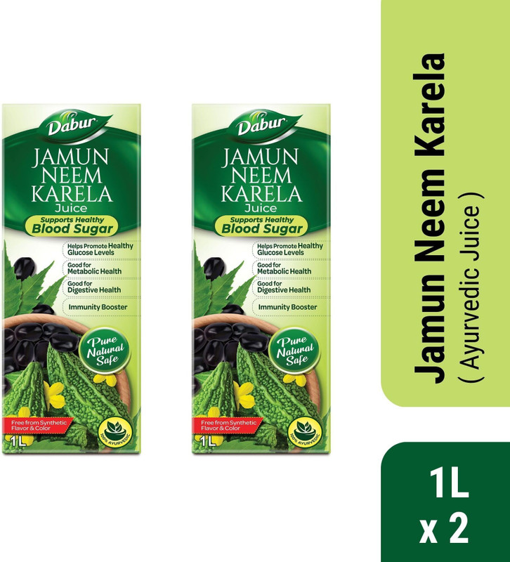 Dabur Jamun Neem Karela Juice - 1L x 2 | Controls Blood Sugar Level | Digestive Health(Pack of 2, 2 L)