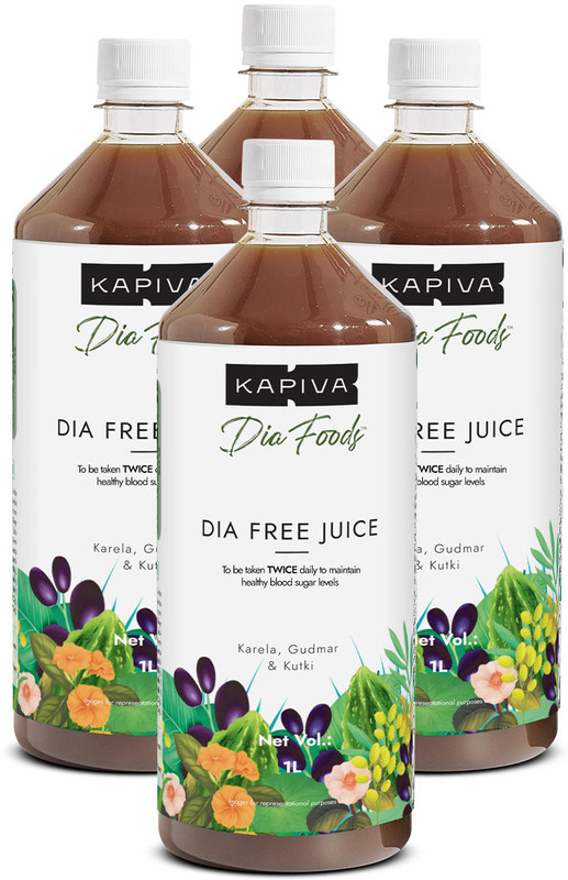 Kapiva Dia Free Juice 1L| Controls Blood Sugar Levels | Amla, Karela, Jamun & More(Pack of 4, 4 L)