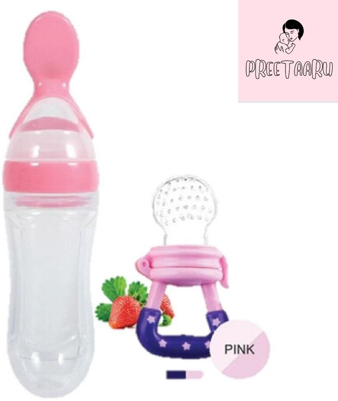 Kidsy Zilla Pink spoon fruit combo - Silicone(Pink)