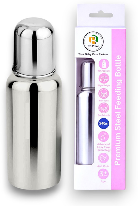 RB Point Pure Stainless Steel Feeding Bottle with (240 ml) - 240 ml(Silver)