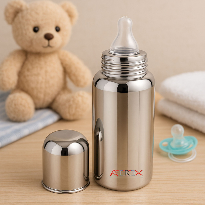 AEREX Stainless Steel Baby Milk Feeding Bottle for for Newborn Babies, Infants & Kids - 240 ml(Silver)