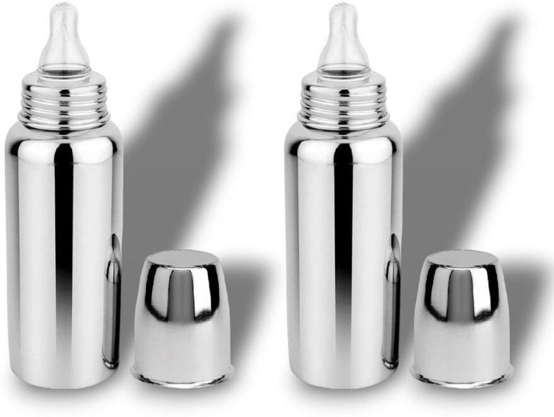 RB Point Safe Sipping Stainless Steel Bottles with Travel Caps for Newborns - 240 ml(Silver)
