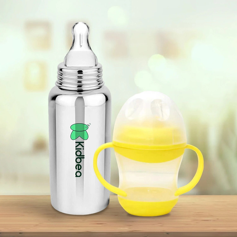 KIdbea Baby Milk Bottle With Baby Shipper - 250 ml(Bottle, Yellow Shipper)