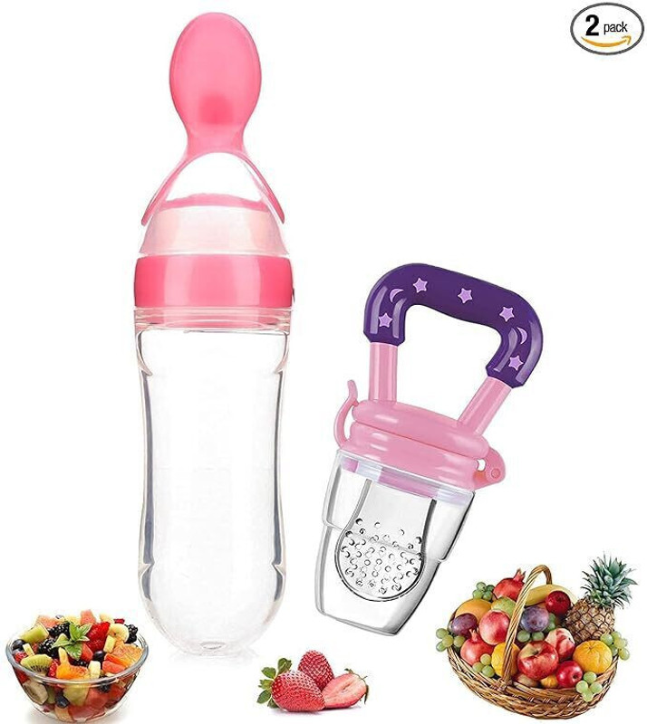 NXGTYA 90MLNewborn Baby Feeding Bottle Silicone Squeeze Feeding Spoon and Fruit feeder2  - Silicone(Multicolor)
