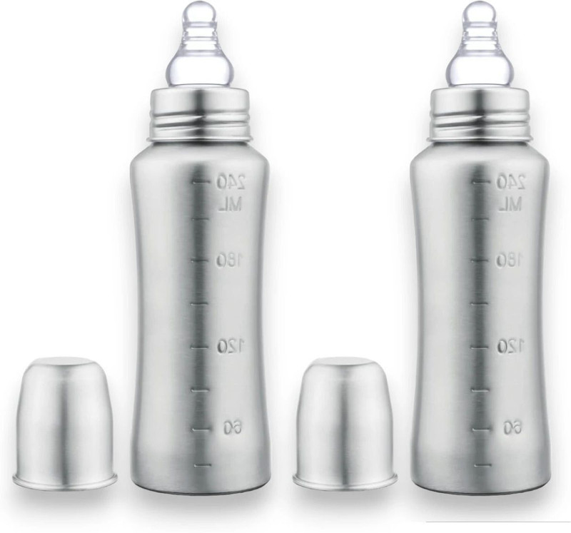 RB Point 304 Stainless Steel Baby Feeding Bottles (240 ML-2 Piece) - 240 ml(Silver)