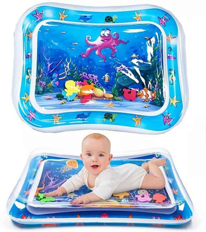 BIGFOLK Water Play Mat for Tummy Time Leak Proof PVC Sensory Toy for Newborn B&G Inflatable Pool Accessory(Sky Blue)