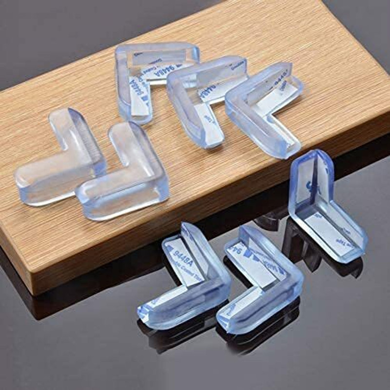 Siyaram Store Silicone Table Corner Protector Child Baby Safety Edge Protection Cover for Dressing Table, Bed Corner, Dining Table/Soft PVC Transparent Plastic Baby Safe Guard for Sharp Edges (Pack of 4)(Transparent)